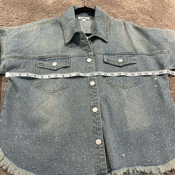 Sparkle denim jacket/Shacket! Frayed bottom! Tons of sparkle all over. Size S - Picture 6 of 9